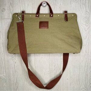 Green canvas line of trade leather detail / strap tote bag duffle large luggage
